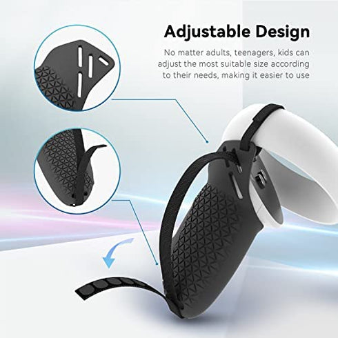CNBEYOUNG Touch Controller Grip Cover Compatible with Meta/Oculus Quest 2, Anti-Throw Handle Sleeve Oculus Quest 2 Accessories with Nylon Adjustable Wrist Knuckle Strap(Black)