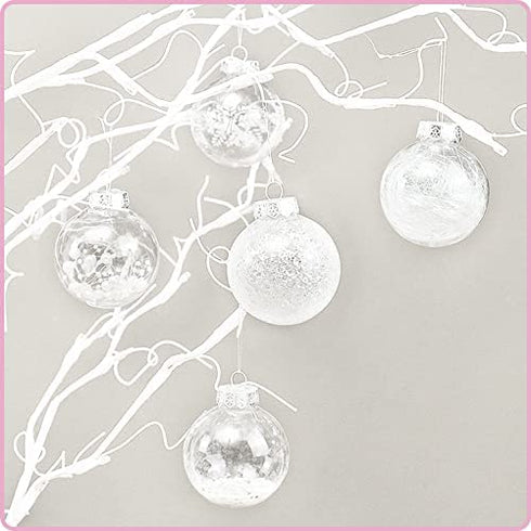 60MM/2.36" Clear Christmas Ornaments Set, 30PCS Shatterproof Decorative Hanging Ball Ornament with Stuffed Delicate Decorations, Xmas Tree Balls for Halloween Holiday Party Thankgivings - White.