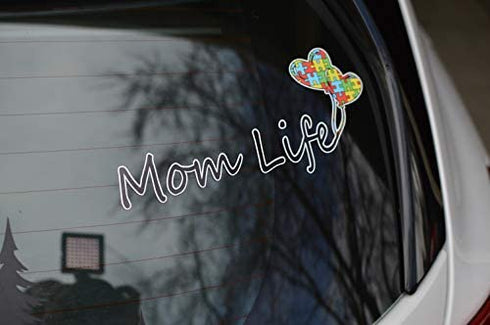 Mom Life Decal, Autism Puzzle Sticker, Vinyl Heart Car/Laptop Sticker