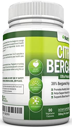 Citrus Bergamot - 500 mg - 90 Vegetarian Capsules - 38% Polyphenols - Natural Premium Quality Citrus Bergamot Extract - Promotes Healthy Triglyceride Levels