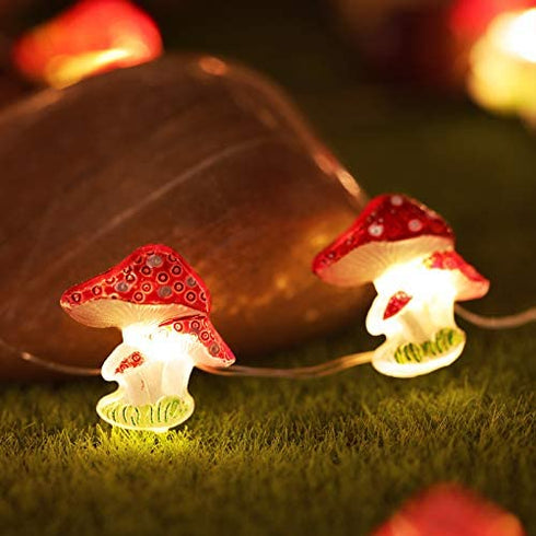 Mushroom Decor Lights 10 ft 40 LEDs Mushroom Lights Battery Powered Mushroom Night String Lights with 8 Lighting Modes Remote Timer for Bedroom Winter Christmas Party Decoration