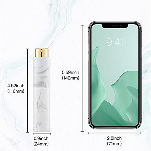 Tekson 10ML Perfume Atomizer Travel (4 PCS), Refillable Cologne Containers, Dispenser Spray Empty Bottle for Mini Sprayer Size (Black&Pink&White&Blue, Marble)