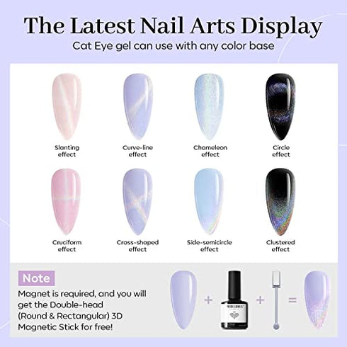 Modelones Holographic Gel Nail Polish Set 6 Colors, Iridescent Pastel Winter Rainbow 9D Cat Eye Magnetic Glitter Manicure Kit Soft Nude Pink Blue Purple Black Shimmer Effect at Home Gifts for Women Girls