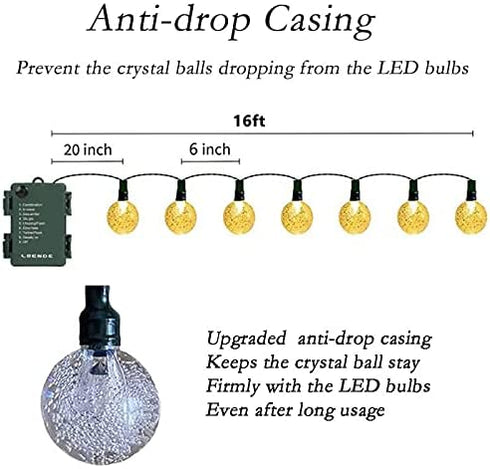 Battery Operated Globe String Lights, LOENDE Crystal Globe String Lights 16ft 30 LED 8 Modes Waterproof String Lights with Timer for Backyard Garden Balcony Pergola Wedding Party Decor( Warm White )