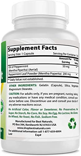 Best Naturals Peppermint Oil Bowel Soothing Dietary Supplement, 250 mg, 120 Count