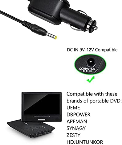 Car Charger Adapter for Portable DVD player, 6 Ft New Replacement Cigarette Lighter Power Cord Charger for Portable DVD Player