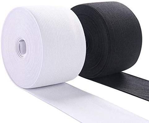 Elastic Band Material for Sewing 2 Inch Wide Braided Elastic Cord Pants Elastic Spool Heavy Stretch for Waistband 10 Yard (5 Yard White,5 Yard Black)