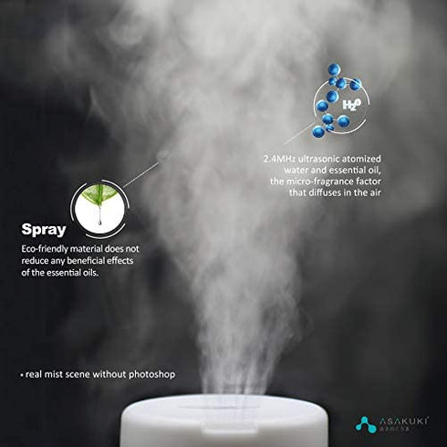 ASAKUKI 300ML Essential Oil Diffuser, Quiet 5-in-1 Premium Humidifier, Natural Home Fragrance Aroma Diffuser with 7 LED Color Changing Light and Auto-Off Safety Switch
