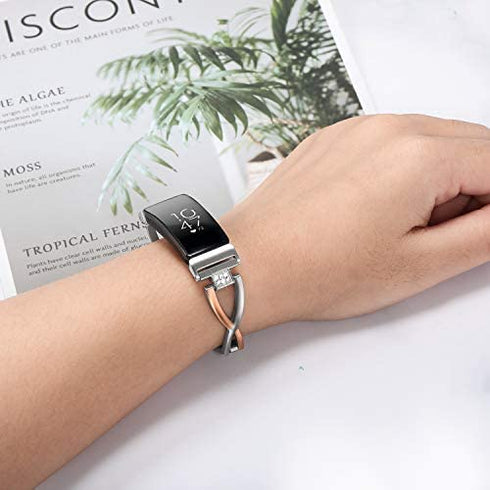 TRUMiRR Women Band for Inspire 2 / Inspire HR / Inspire, Stainless Steel & Crystal Diamond Watchband Jewelry Strap Feminine Wristband Bracelet for Fitbit Inspire 2 / Inspire HR / Inspire Smart Watch