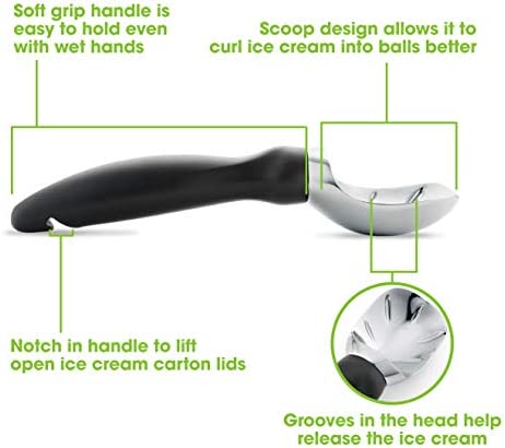 Spring Chef Ice Cream Scoop with Comfortable Handle, Black