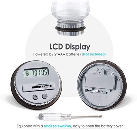 Large Piggy Bank for Boys Adults, Vcertcpl Digital Coin Counting Bank with LCD Counter, 1.8L Capacity Coin Bank Money Jar for Adults, Designed for All US Coins (Gray)