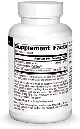 Source Naturals OptiZinc Zinc Methionine Sulfate Complex & Dietary Supplement - 120 Tablets