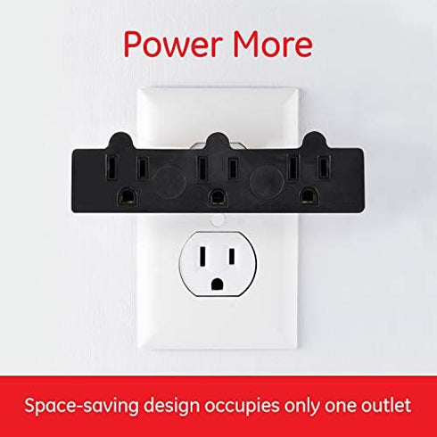 GE 3-Outlet Extender, Heavy Duty Power Splitter, Grounded, Wall Tap Adapter, 3-Prong, 1875 Watts, UL Listed, Black, 50911