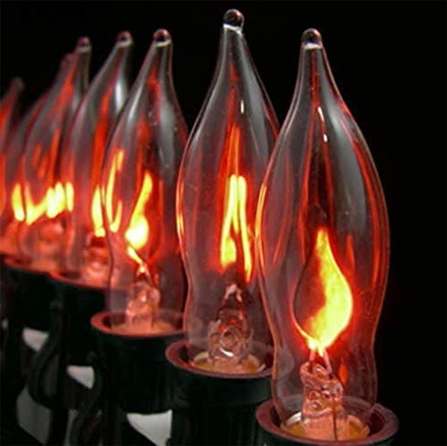 SUNSGNE Christmas Flicker Flame String Lights, 10Ft Amber Flame Lights Outdoor Patio Lights C7 Christmas String Lights for Outdoor Halloween Christmas Decoration- Green Wire