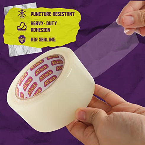 ATack Transparent Window Weather Sealing Tape, 2-Inch x 30 Yards, Clear Window Draft Isolation Sealing Film Tape- No Residue, Surface-Safe, Wood-Safe, Removes Cleanly