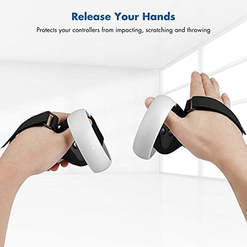 KIWI design Controller Grips Compatible with Quest 2 Accessories, Silicone Grip Cover Protector with Knuckle Straps (Black, 1 Pair)