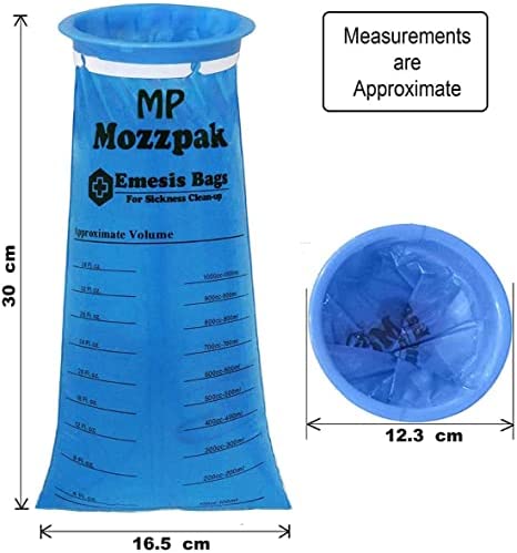 MP MOZZPAK Vomit Bags – 24 Pack – 1000ml Emesis Bags – Leak Resistant, Medical Grade, Portable, Disposable Barf Bags, Puke, Throw Up, Nausea Bags for Travel Motion Sickness, Car & Aircraft, Kids, Taxi