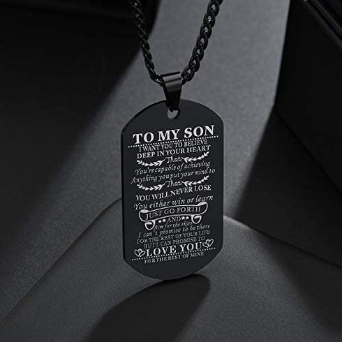 Son Gift Personalized Braided Bracelet from Mom and Dad with Dog Tag Necklace You Will Never Lose Birthday Graduation Valentines Gifts Black Stainless Steel