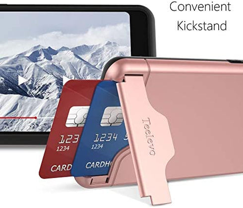 Teelevo Wallet Case for Google Pixel 3, Dual Layer Case with Card Slot Holder and Integrated Kickstand for Google Pixel 3 - Rose Gold