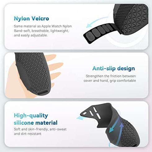 CNBEYOUNG Touch Controller Grip Cover Compatible with Meta/Oculus Quest 2, Anti-Throw Handle Sleeve Oculus Quest 2 Accessories with Nylon Adjustable Wrist Knuckle Strap(Black)