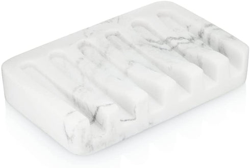 Essentra Home Rectangular Self-Draining Soap Dish, Modern Soap Holder - Blanc Collection