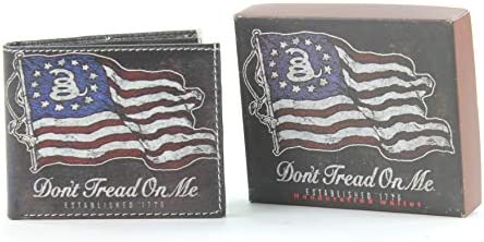 Li Men's Rugged U.S.A. Flag Print Vegan Vegetable Leather Bi-Fold Wallet With Matching Gift Box (American Flag) (Don't Tread Flag)