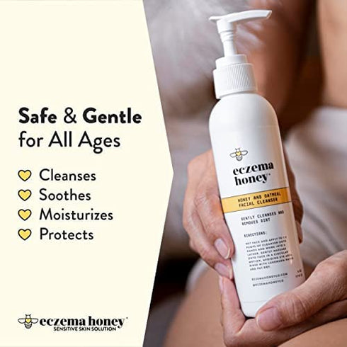 Eczema Honey Oatmeal Facial Cleanser for Sensitive Skin- Gently Cleanses, Removes Dirt, and Prevents Breakouts, Cruelty Free (6oz)