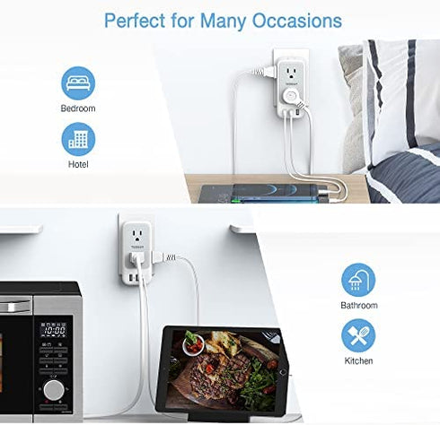 Multi Plug Outlet Extender with USB, TESSAN Electrical 7 Outlet Splitter with 3 USB Wall Charger, Multiple Power Expander for Cruise, Home, Office, Dorm Essentials