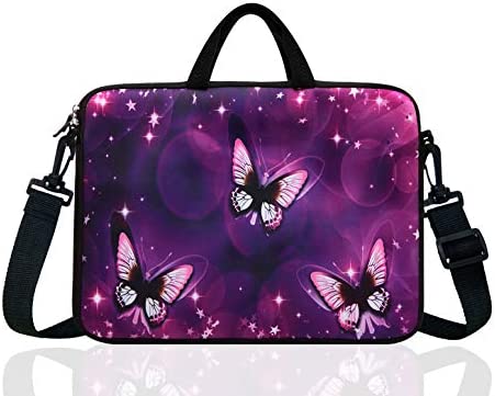 14-Inch Neoprene Laptop Shoulder Messenger Bag Case Sleeve for 13 13.3 14 14.1" Inch Notebook/Chromebook (Purple Butterfly)