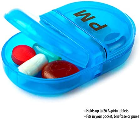 DEKE pill box organizer pocket small case holder,daily AM&PM containers. Medicine holder, ideal for medication, vitamin, supplement, perfect for travel, 2 times a day,round pillbox minder.Cute for Bag