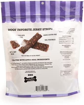 Three Dog Bakery From Our Kitchens Grain Free Meaty Filet Strips, Chicken with Carrots Flavor, Premium Treats for Dogs, 12 Ounce Resealable Pack