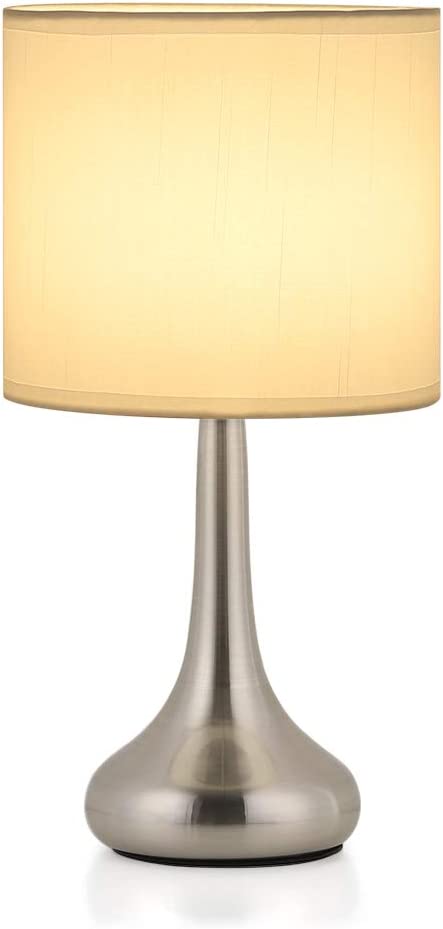 Bedside Table Lamp Modern Table Lamp Nightstand Lamp Small Desk Lighting Sliver Brushed Steel White Cylinder Shade for Living Room Bedroom Family Room Coffee Table