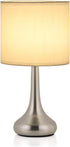 Bedside Table Lamp Modern Table Lamp Nightstand Lamp Small Desk Lighting Sliver Brushed Steel White Cylinder Shade for Living Room Bedroom Family Room Coffee Table