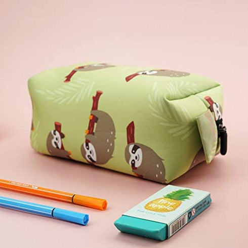 LParkin Sloth Gifts Capacity Pencil Case Bag 8.5" Long x 4.5" Wide x 4.5" Tall Green 1 Pack