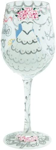 Enesco Designs by Lolita Bride Artisan Made Hand Painted Wine Glass, Wedding Dress, 15 oz