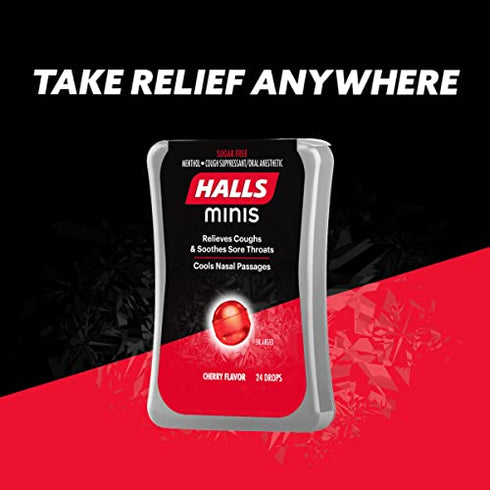 Halls Minis Cherry Flavor Sugar Free Cough Drops, 24 Drops