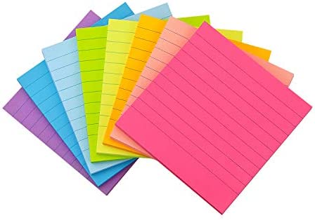 Early Buy Lined Sticky Notes with Lines 4x4 Self-Stick Notes 8 Bright Color 8 Pads, 50 Sheets/Pad