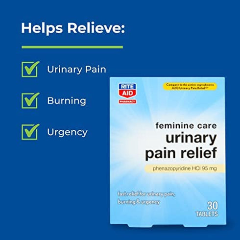 Rite Aid Urinary Pain Relief, Phenazopyridine HCI 95 mg, 30 Tablets | UTI Relief for Women | Feminine Care Urinary Tract Infection Treatment | Fast Relief for Urinary Pain, Burning, & Urgency