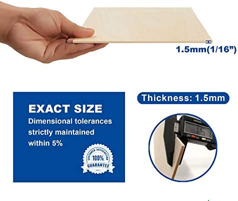 CRAFTIFF Plywood Board Basswood Sheets 1/16 inch, Thin Natural Unfinished Wood for Crafts, Hobby and Model Making – 1.5mm (5 Sheets)