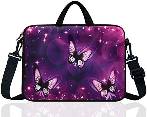 17-Inch to 17.3-Inch Neoprene Laptop Shoulder Messenger Bag Case Sleeve For 16 16.5 17 17.3" Inch Acer/Asus/Dell/Lenovo/HP/Macbook (Purple Butterfly)