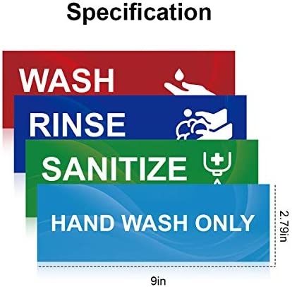 Wash Rinse Sanitize Sink Labels, Hand Wash Only Sign, 4 Pack 3 Compartment Sink Waterproof Sticker Signs for Wash Station, Commercial Kitchens, Restaurant, Food Trucks, Busing Stations, Dishwashing…