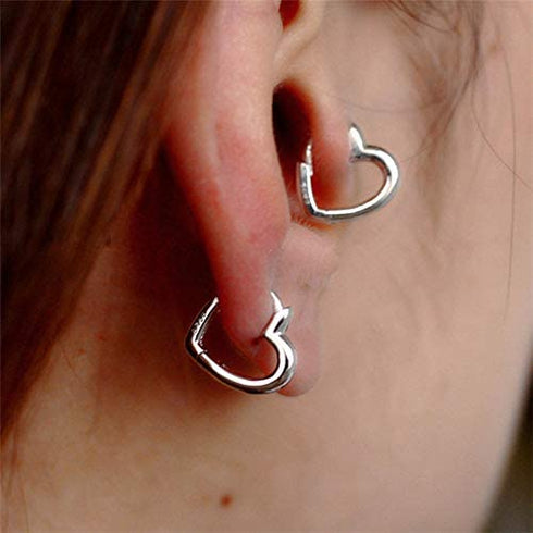 Dainty Love Heart Shaped Small Hoop Sleeper Earrings for Women Teen Girls S925 Sterling Silver 14K Daith Heart Cartilage Tragus Cute Minimalist Hoops Jewelry Gift Friend Bridemaid