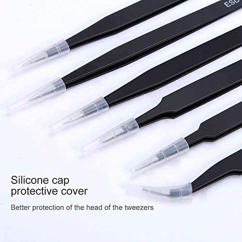 6PCS Precision Tweezers Set, Upgraded Anti-Static Stainless Steel Curved of Tweezers, for Electronics, Laboratory Work, Jewelry-Making, Craft, Soldering, etc, by kaverme.