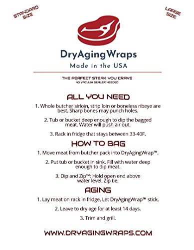 DryAgingWraps Dry Aged Bags for Meat | Sized for Ribeye and Short Loin | Perfect for Beginners | Easy at Home Dry Aging | No Vacuum Sealer Needed | 11x24 Inch Size Bags | 5 Bags with Zip Ties Included