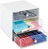 mDesign Plastic Home Office 3 Drawer Cube Storage Organizer - Desktop Organization for Office Supplies, Gel Pens, Pencils, Markers, Tape, Erasers, Paperclips, Chargers - White/Clear