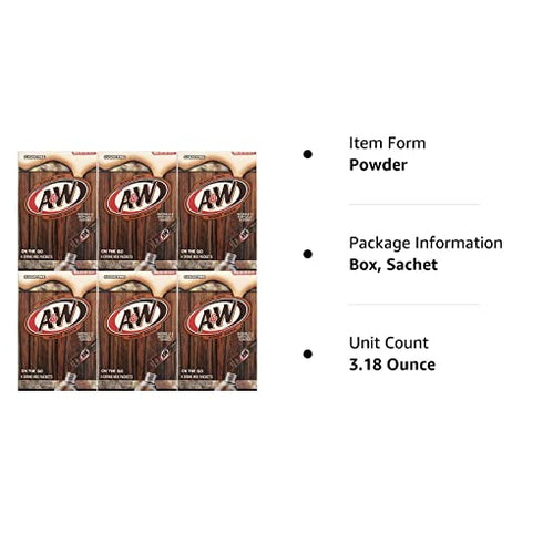 A&W Singles To Go Powder Packets - Sugar Free, Non-Carbonated Root Beer Water Drink Mix (6 Boxes with 6 Packets Each - 36 Total Servings)