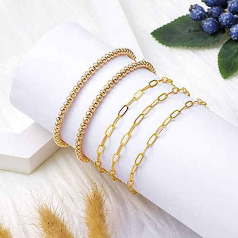 30 Feet Paperclip Link Chain Gold Chain Oval Link Chain and 400 Pieces 6 mm Gold Round Bead with 20 Pieces Lobster Clasps, 200 Pieces Jump Rings for DIY Necklace Bracelet Choker Jewelry Making