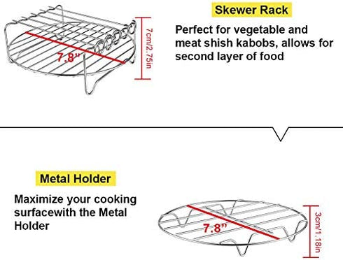 MFTEK XL Air Fryer Accessories-Air Fryer Rack Set of 2, Multi-purpose Double Layer Rack with Skewer, Compatible with XL Power Airfryer Philips