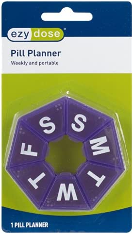 EZY DOSE Weekly Pill Organizer and Planner, Travel Pill Planner, 7-Sided, Colors May Vary