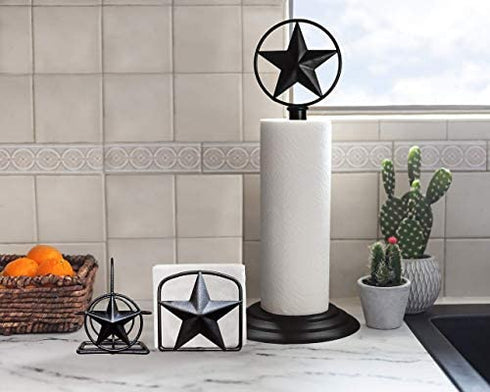 Black Rustic Texas Star Salt and Pepper Holder - Country Farmhouse Iron Metal Primitive Kitchen Countertop Holders, Western Style Caddy for Shakers, Table Counter Decor (Salt & Pepper Shaker Holder)
